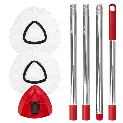 Nuorest Spin Mop Replacement Set for OCeda EasyWring 1Tank System Includes 2 Mop Head Replacement 1 Mop Handle 3058in Adjustable 4Section Pole 1 Spin Base